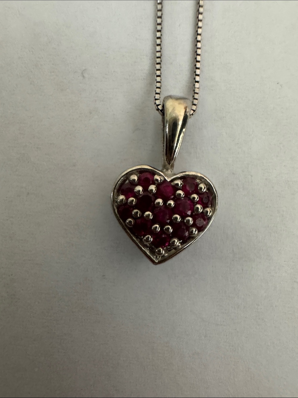 JC 14K White Gold Reversible Ruby & Sapphire Pavé Heart Pendant Necklace